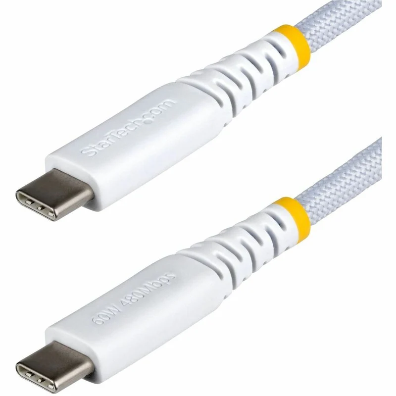 Câble de charge USB-C blanc StarTech.com de 15 cm (6 po), 60 W (3 A) PD, gaine tressée double couche en nylon/TPE, câble de charge robuste USB 2.0 pour ordinateur portable USB2CC6INCHNCBRWH