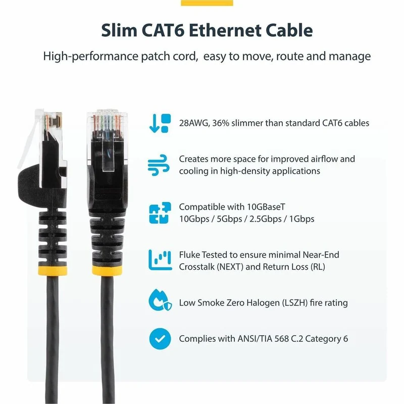 Câble Ethernet StarTech CAT6 fin violet de 15 cm (6 po), connecteur RJ45 fin et anti-accrochage, UTP, LSZH, cuivre nu 28 AWG, cordon de brassage réseau fin N6PAT6INPLS