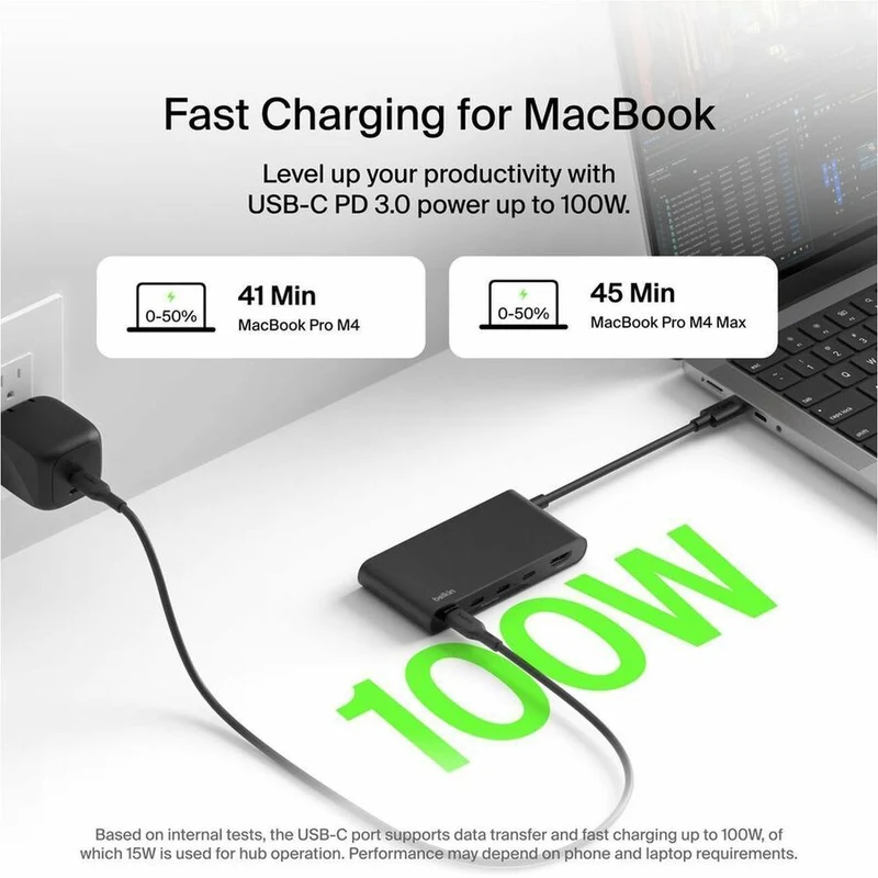 Hub USB-C Belkin 5 ports - 4 ports USB-C, 1 port HDMI 4K - 10 Gbit/s - 100 W - Station d'accueil - Noir AVC021FQBK