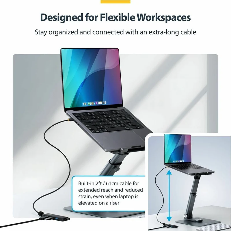 Hub USB-C 4 ports StarTech.com, 5 Gbit/s, auto-alimenté, convertisseur USB-C vers 4 mini-hubs USB-A, câble hôte extra long de 61 cm (2 pi), boîtier en plastique PCR à 70 % H5C4A-USB-HUB-2