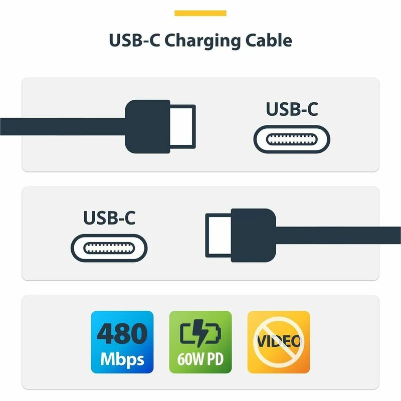 Câble de charge USB-C StarTech.com de 91 cm (3 pi), 60 W (3 A) PD, gaine tressée double couche en nylon/TPE, câble de charge robuste USB 2.0 pour ordinateur portable USB2CC3FNCBR