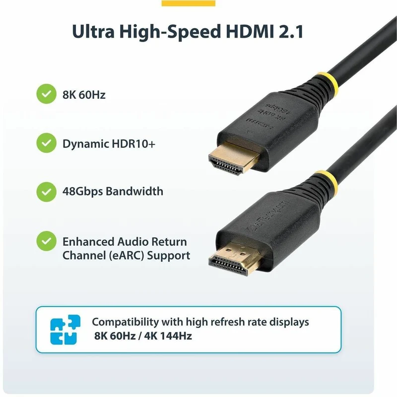 Câble HDMI ultra haute vitesse certifié StarTech.com de 1 m (3 pi), 8K 60 Hz/4K 120 Hz, HDMI 2.1 avec HDR10+/eARC, 48 Gbit/s, référence HDMI21-CBL-8K60-3F