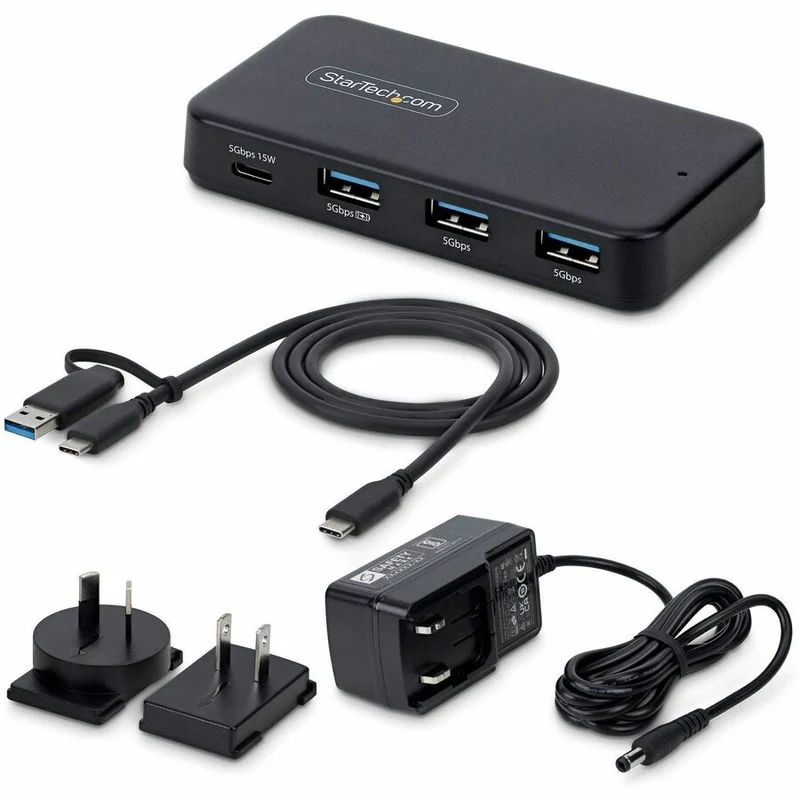 Hub StarTech 4 ports USB-C et USB-A, 5 Gbit/s, auto-alimenté, câble hôte 2-en-1 USB-C et USB-A, 1 port USB-C et 3 ports USB-A (dont 1 compatible BC 1.2) 311NA-USB-HUB