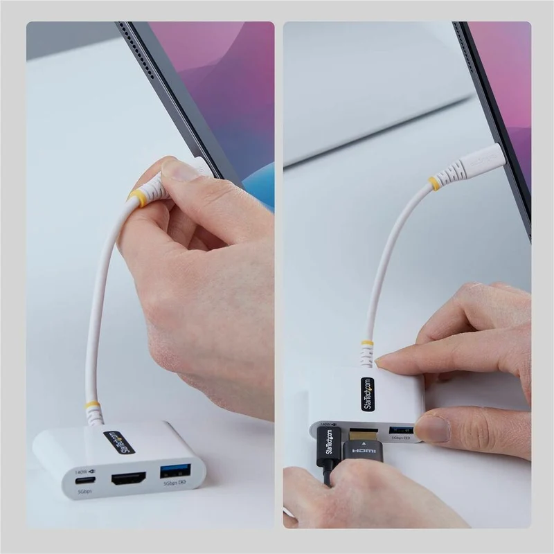 Adaptateur multiport StarTech USB-C vers HDMI avec charge rapide PD 140 W, HDMI 4K 60 Hz, hub USB 5 Gbit/s, mini station d'accueil 168 W - USBC - MULTIPORT