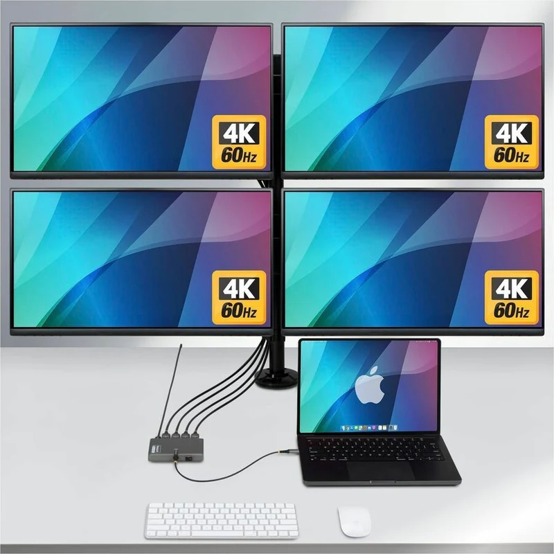 Adaptateur StarTech.com USB-C vers station de travail à quatre écrans, HDMI 4K 60 Hz, alimentation PD 140 W pour la charge d'ordinateurs portables, 1 port USB 2.0, TAA QUAD-USB-HDMI-ADAPT