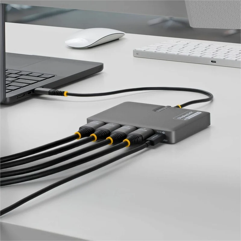 Adaptateur StarTech.com USB-C vers station de travail à quatre écrans, HDMI 4K 60 Hz, alimentation PD 140 W pour la charge d'ordinateurs portables, 1 port USB 2.0, TAA QUAD-USB-HDMI-ADAPT