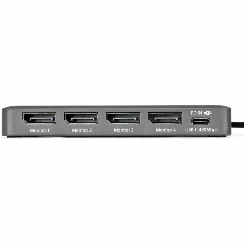 Adaptateur StarTech.com USB-C vers station de travail à quatre écrans, DisplayPort 4K 60 Hz, alimentation PD 140 W pour la charge d'ordinateurs portables, 1 port USB 2.0, TAA QUAD-USB-DP-ADAPT