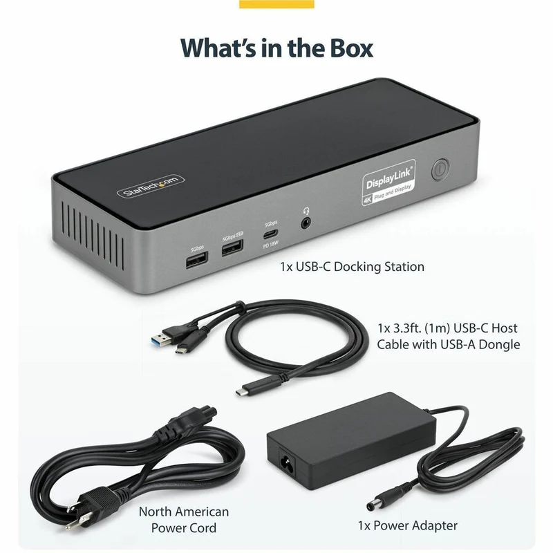 Station d'accueil USB-C triple écran StarTech.com, station de charge pour ordinateurs portables 140 W (compatible MacBook Pro et Windows), 4K 60 Hz, TAA DK30C2DPEPRN