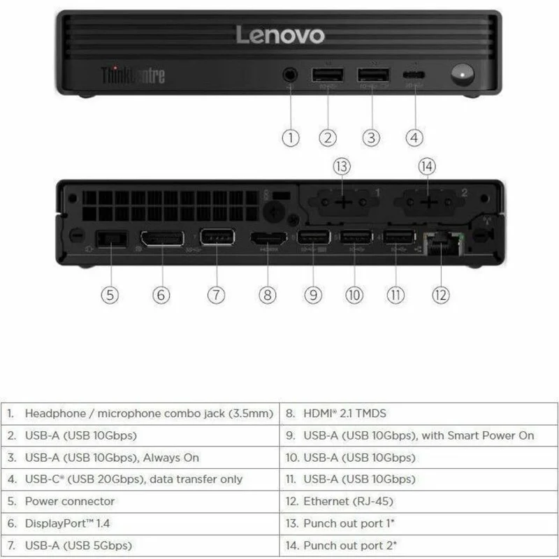 Ordinateur de bureau Lenovo ThinkCentre M90q Gen 6 13AC0028US - Intel Core Ultra 9 285 - 32 Go - SSD PCI Express NVMe 4.0 x4 1 To - Mini - Noir 13AC0028US