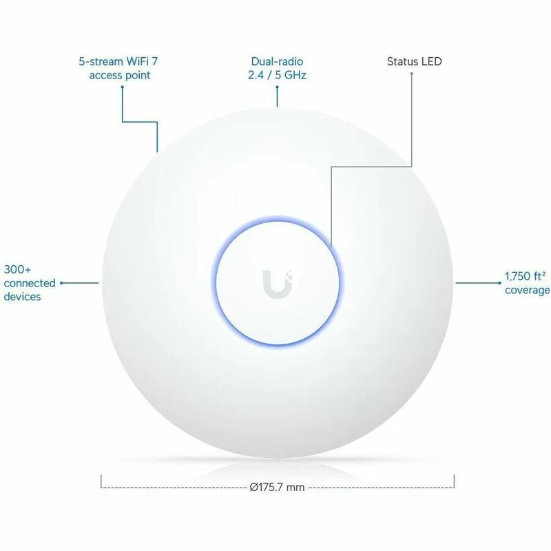 Point d'accès sans fil Ubiquiti U7 double bande Wi-Fi 7 longue portée IEEE 802.11n/ac/ax/be/v/r/k 4.30 Gbit/s U7-LR