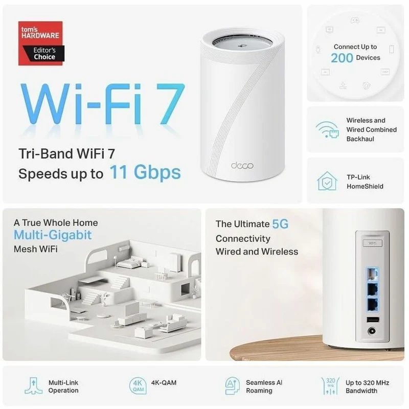 Routeur sans fil Ethernet TP-Link Deco BE65 Pro Wi-Fi 7 IEEE 802.11 a/b/g/n/ac/ax/be (pack de 65)