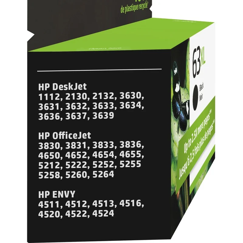 Cartouche d'encre à jet d'encre HP 63XL à haut rendement d'origine - Noir - Lot de 2 F6U64AN#140-2PK