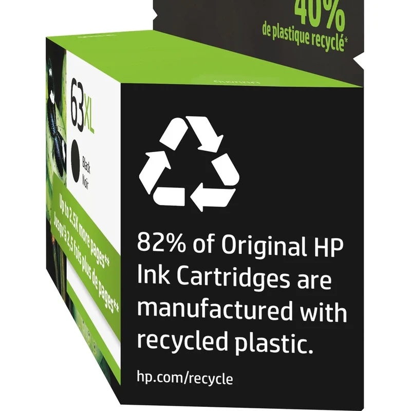 Cartouche d'encre à jet d'encre HP 63XL à haut rendement d'origine - Noir - Lot de 2 F6U64AN#140-2PK