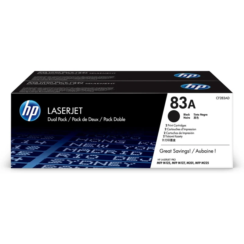 Cartouche de toner laser d'origine HP 83A (CF283AD) - Pack double - Noir - 2 / Carton CF283AD