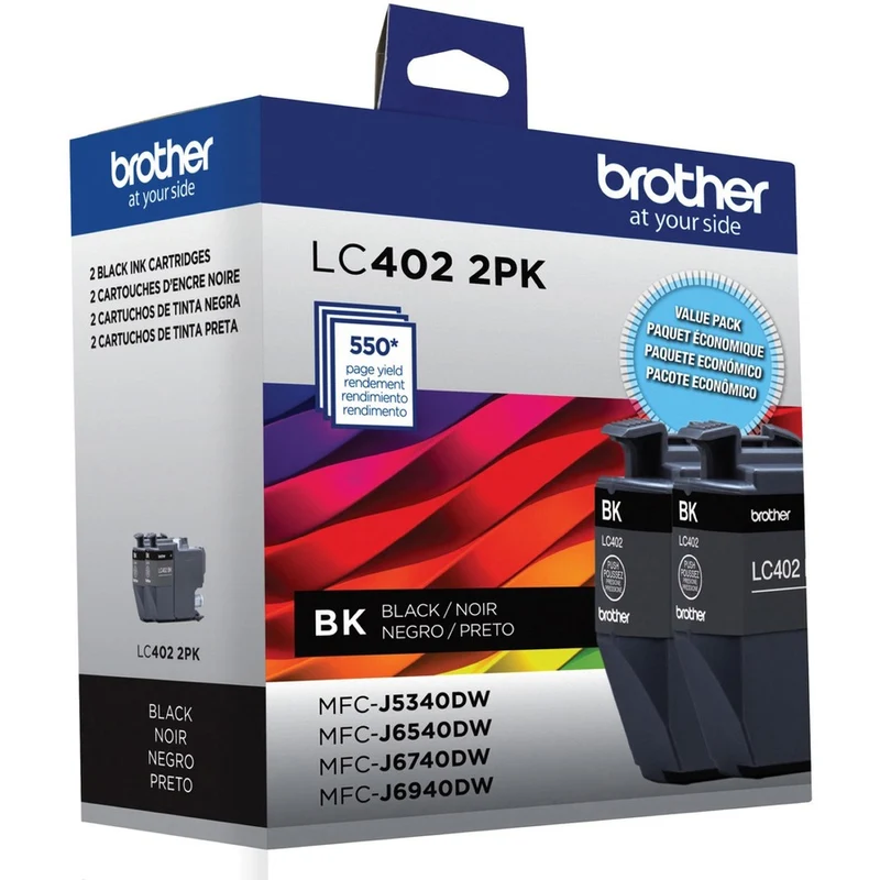 Cartouche d'encre à jet d'encre Brother d'origine, rendement élevé/standard – Noir – Lot de 2 (LC4022PKS)