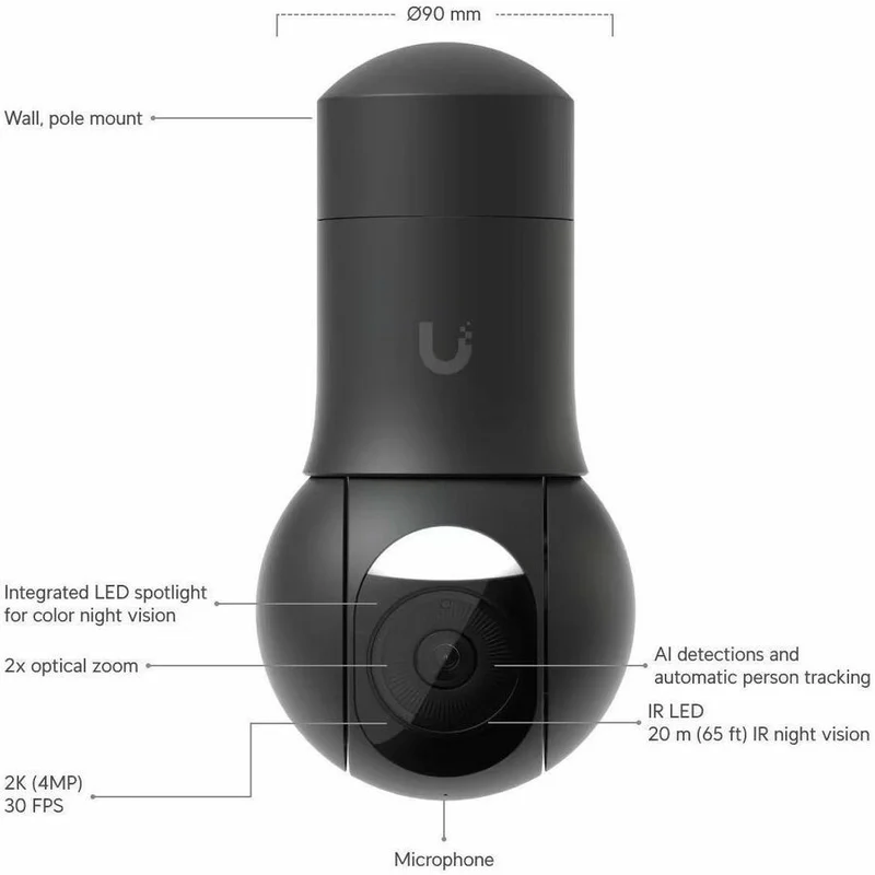 Caméra réseau extérieure 5K Ubiquiti UniFi G4 2 mégapixels - Couleur - Compacte - Noire UVC-G5-PTZ-B
