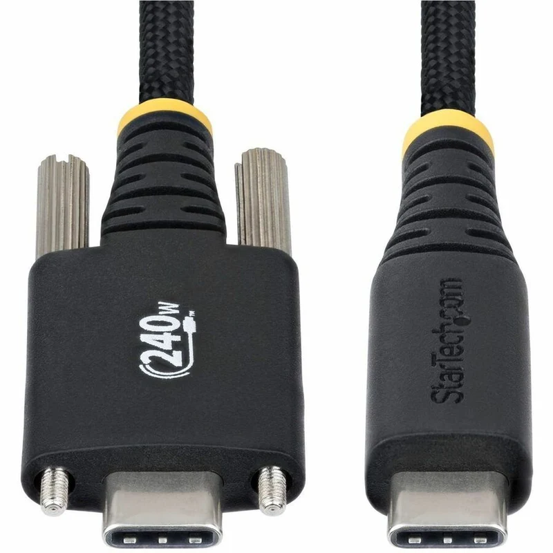 Câble de charge USB-C StarTech.com de 10 m (3 pi), verrouillage par vis latérale, PD EPR 240 W (5 A), gaine en silicone avec tresse, cordon USB 2.0 robuste, USB-IF S2CEPR3M-USBSL-CABLE