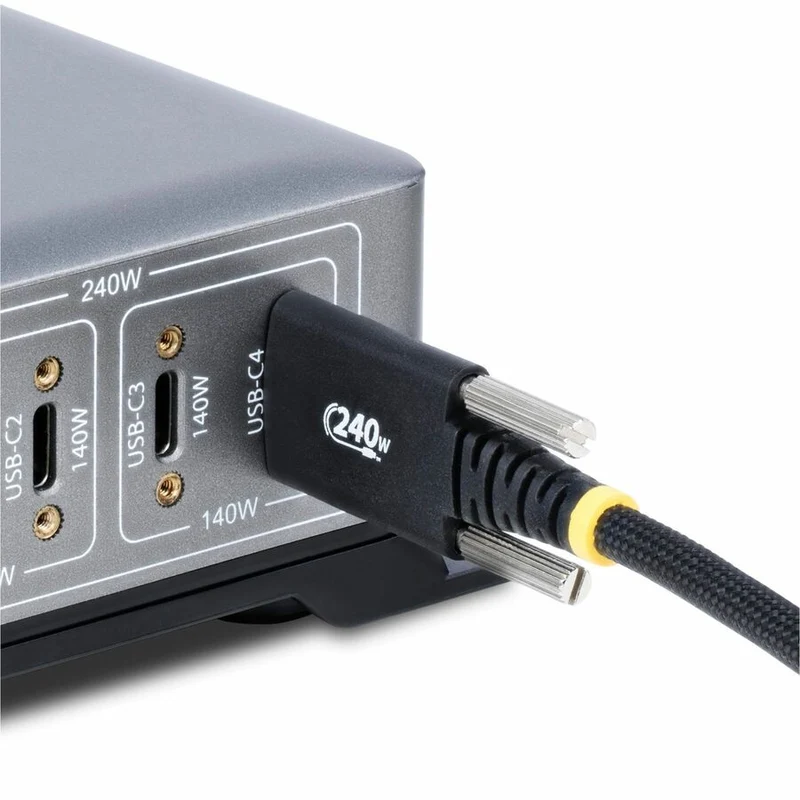 Câble de charge USB-C StarTech.com de 10 m (3 pi), verrouillage par vis latérale, PD EPR 240 W (5 A), gaine en silicone avec tresse, cordon USB 2.0 robuste, USB-IF S2CEPR3M-USBSL-CABLE