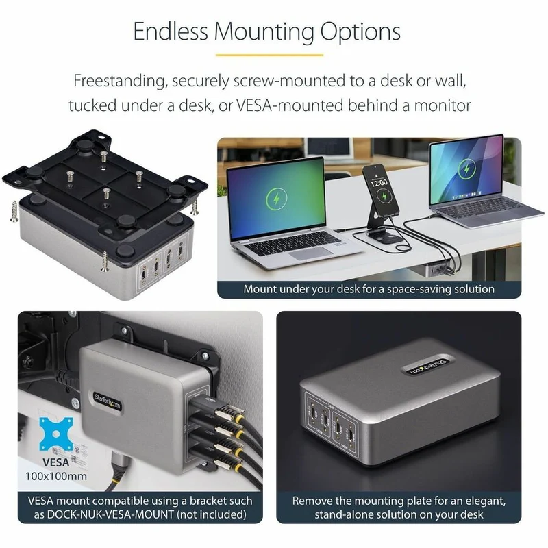 Chargeur USB-C multi-appareils StarTech.com 4 ports, 240 W au total, port unique 140 W EPR, ports à verrouillage par vis, idéal pour les salles de conférence 424DNA-USB-C-CHARGER